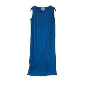 Sun Showers Water Water Every Wear Cotton Dress Blue Teal Midi Faux Wrap USA Sml